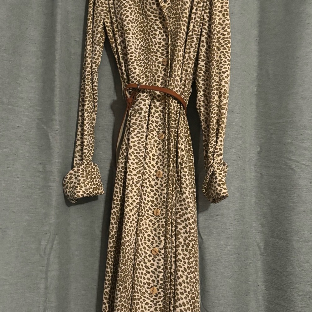 Vintage 70s Trench Style Dress Leopard Sz 12